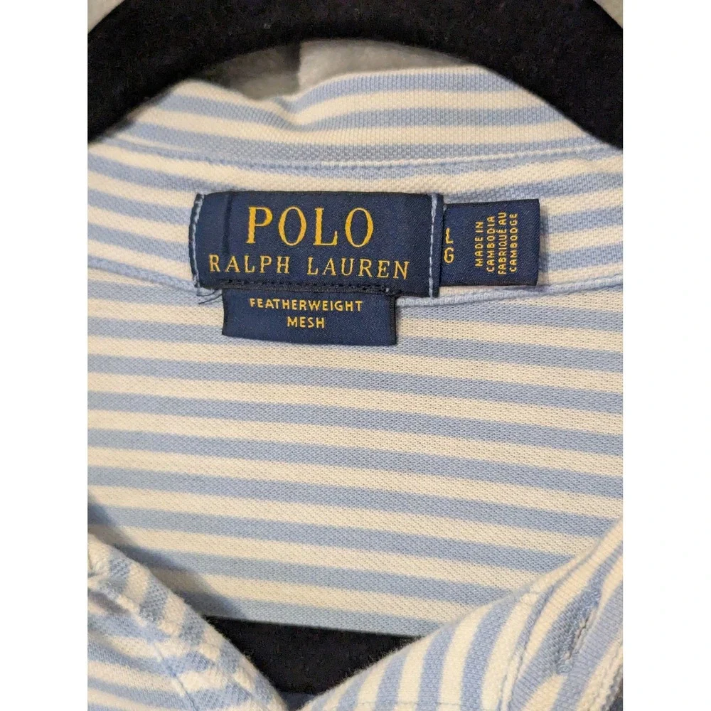 Polo Ralph Lauren Polo Shirt Mens Large Blue White Striped Featherweight Mesh